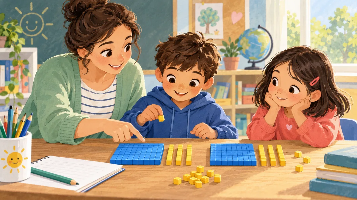 Des enfants regroupent des jetons sur une table
